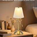 Cordless Table Lamp,Small Desk Lamp with 3 Color,Touch Dimmable Bedsdie Lamps,Bow Lamp with Fabric Shade,LED Night Light for Girls Room Princess Room Decor(Gold)