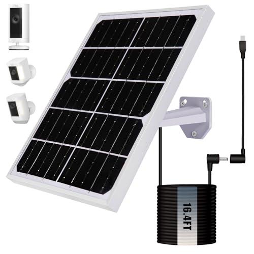 Solar Panel for Security Camera 2 in 1 Port 10W Ring Camera Solar Charger Compatible with Ring Spotlight & Stick Up Outdoor Cam Battery, IP65 Waterproof &16.4ft Long Cable with USB-C/DC Ports