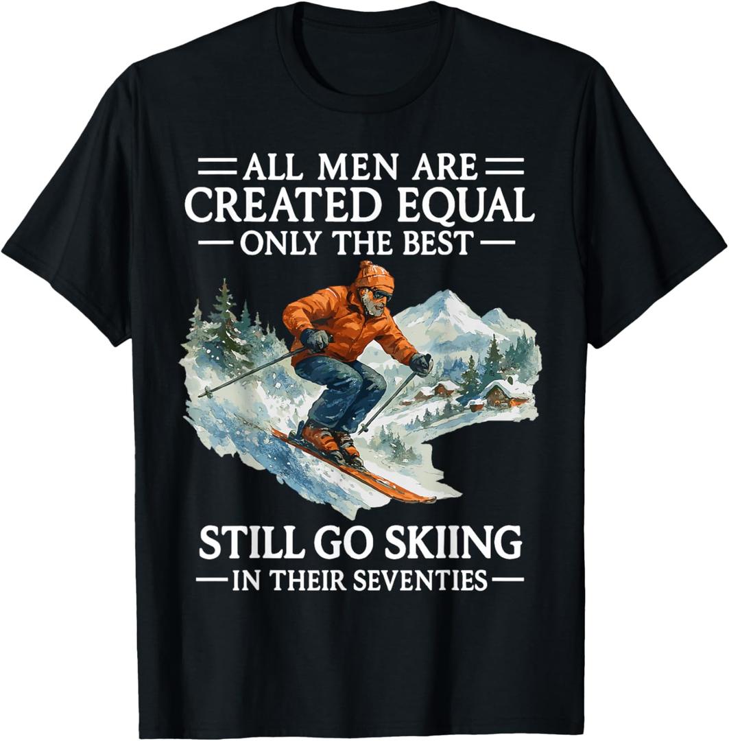 70th Birthday Skier Gifts Man 70 Years Old Skiing Lover T-Shirt Size M