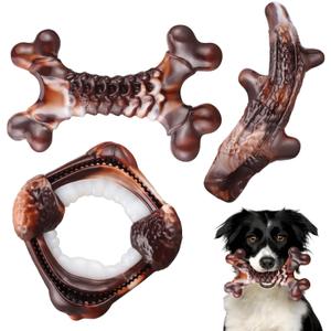 2 x Tough Dog Toys for Aggressive Chewers: 3 Pack Dog Chew Toys, Indestructible Dog Toys for Large Dogs, Durable Heavy Duty Hard Big Toy for Super Chewer 25-90lbs, Bacon Flavor, Keep Them Busy