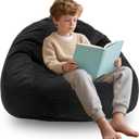 ENBAOHUI 3FT Memory Foam Bean Bag Chairs for Teens or Kids with Filling Bean Bag Sofa with Handle Super Soft Corduroy Fabric Lazy Sofa 3 Foot Black