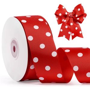 Polka Dot Grosgrain Ribbon 1.5 Inch, 25 Yards Spool Red and White Dot Craft Ribbon for Christmas Gift Wrapping DIY Crafts Hair Bows Wedding Party Decor Sewing and Home Decoration
