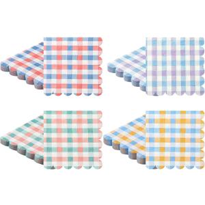 Crtiin 100 Pcs Pastel Gingham Napkins 5x5 Inch Scalloped Disposable Paper Napkins Checkered Dessert Cocktail Napkin for Birthday Wedding Baby Shower Summer Party Supplies
