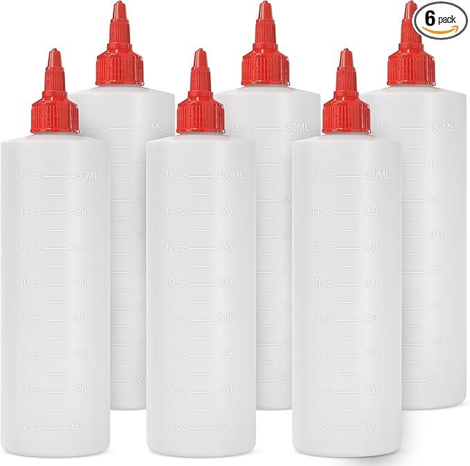 5pack Plastic Squeeze Bottles for Sauces - 16oz Condiment Squeeze Bottles for Liquids - BPA Free Squirt Bottle with Twist Cap - Ketchup, Syrup, Oil, Dressings, Honey & Arts and Crafts
