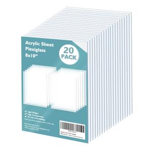 Egofine Plexiglass Sheets Acrylic Sheets 20 Pack of 8x10 0.04 Thick Clear Plastic Cast Transparent Plexi Glass for Crafting Projects, Replacement Picture Frame Glass, DIY Display, Easy to Cut