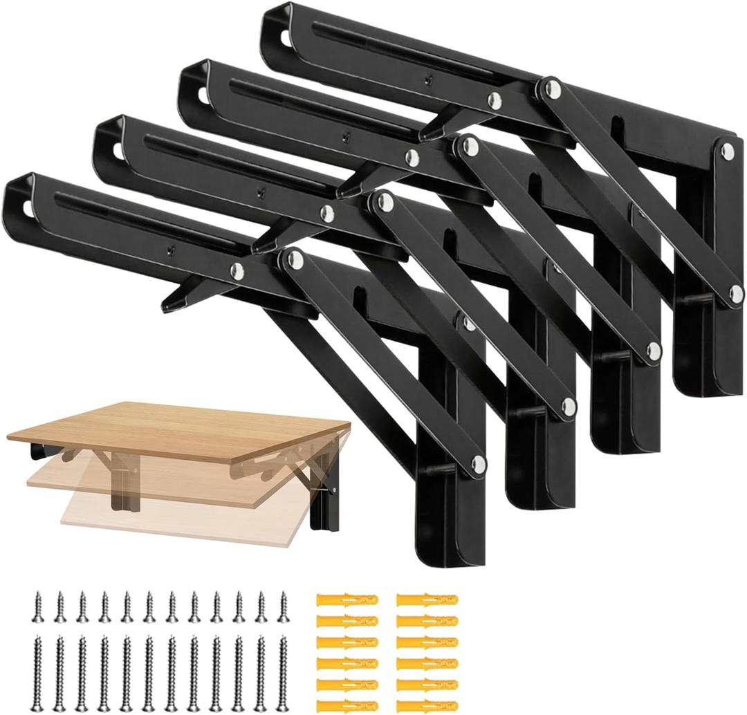 Folding Shelf Brackets 24 inch Foldable Shelf Bracket Heavy Duty Collapsible Shelf Brackets DIY Wall Mounted Fold Down Table Bracket Space-Saving for Benches Workstation (4PC, Max. Load 177 lbs)