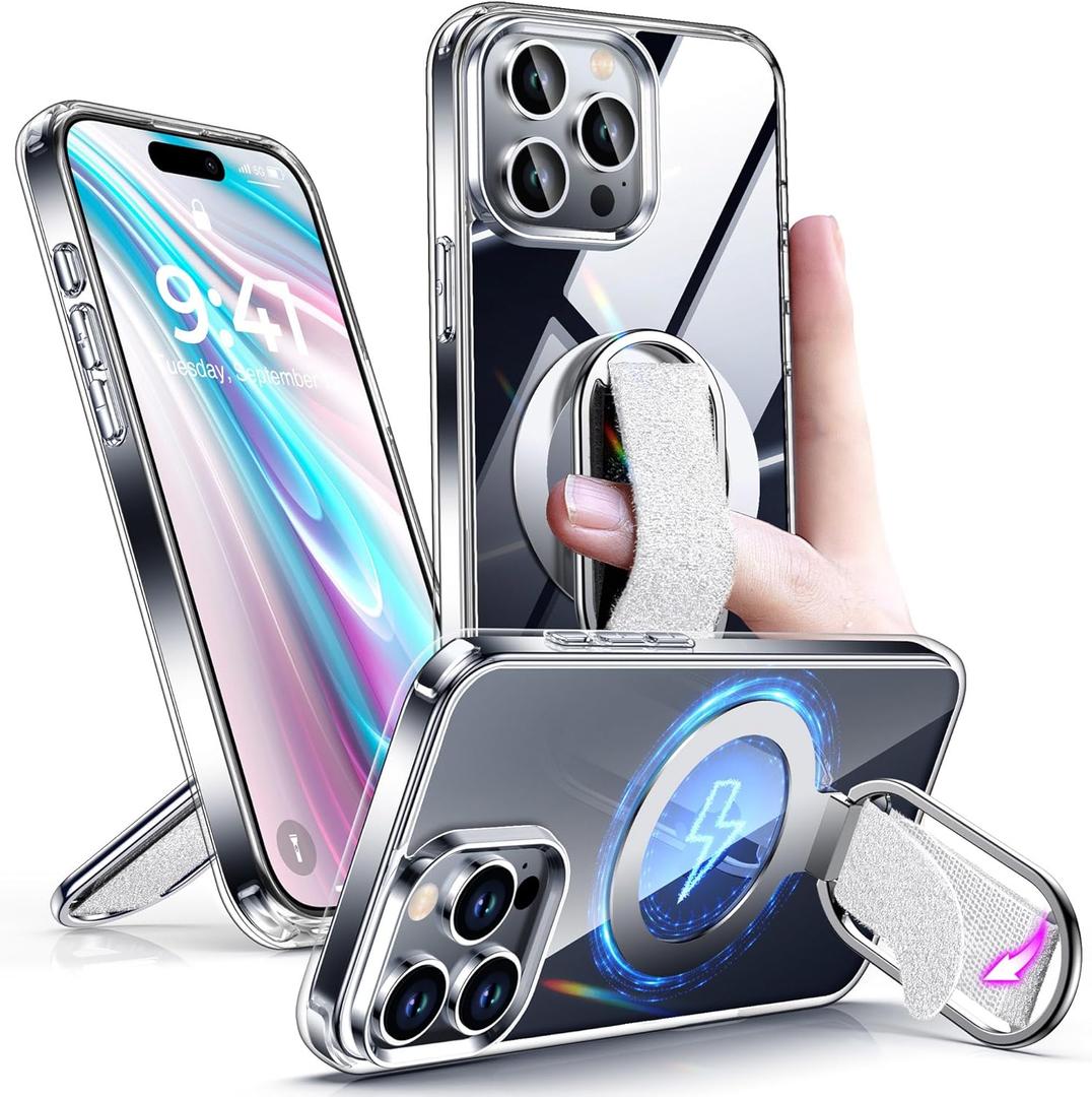Shields Up for iPhone 15 Pro Max Case with Stand, 15 Pro Max Phone Case Clear with Ring Holder & Phone Grip [Compatible with MagSafe] Shockproof Protective Cover for iPhone 15 Pro Max (6.7 inch) Clear
