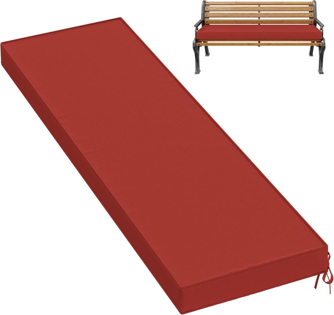 Premium Outdoor Bench Cushions for Patio Furniture 3.5inches Memory Foam Bench Cushion Waterproof Fade Resistant Porch Swing Cushions with Straps 60×18 Inch Terra Red