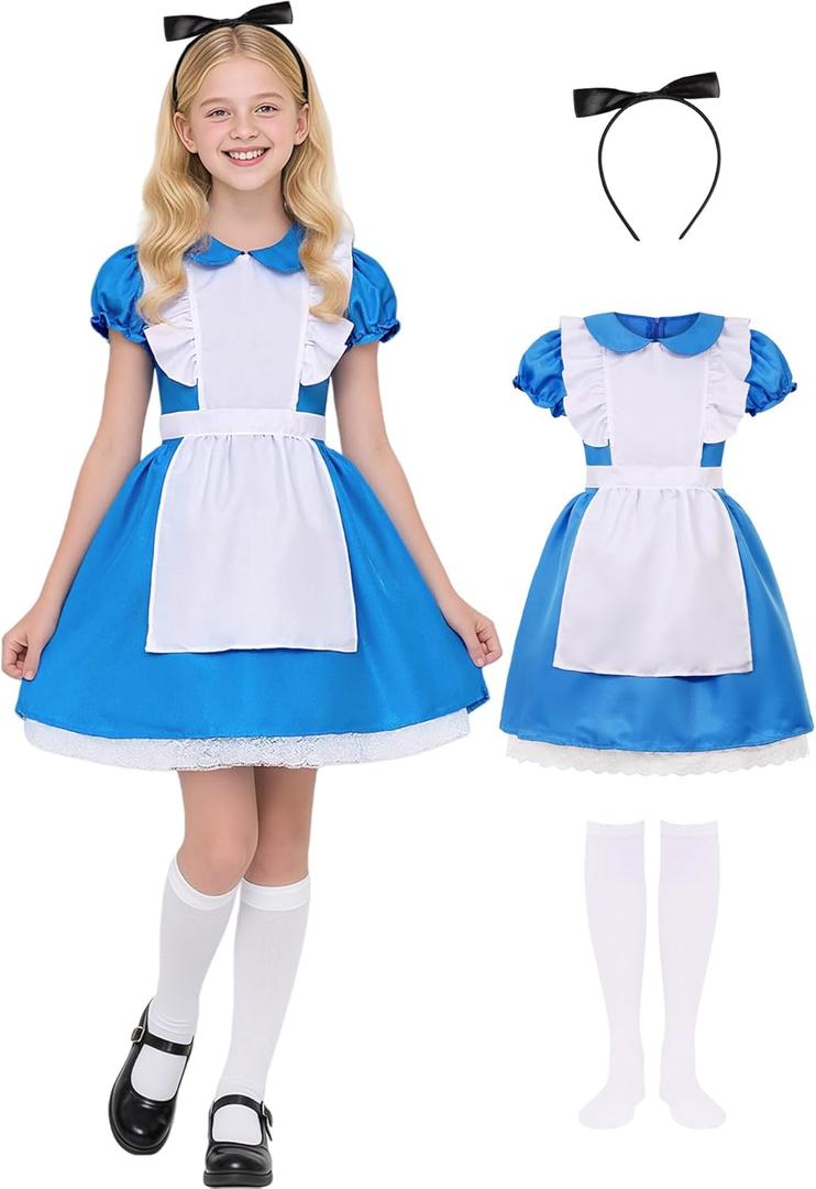 Kids Halloween Costume for Princess Costume Girls Kids Cute Blue Dress for Birthday Dress Up (7-8Years / 130)