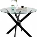 Round Dining Table for 2-4, 31.5 Inch Tempered Glass Small Circle Kitchen Table with Metal Black Legs, Modern Dining Room Table for Kitchen Dining Room (Black), 31.5" x 31.5" x 29.5"