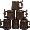 Set of 6 Beer Mug 10 OZ - Coffee Mug - Beer stein - Wooden beer mug - Stainless Steel Cup - Handmade Gifts for Men - Fathers Day, Christmas or Birthday Gift Idea - Men Mug - Classic Brown