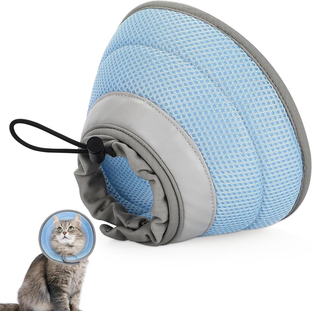 Cat Cone Collar Soft, Cat Recovery Collar Stop Licking After Surgery, Kitten Elizabethan Collar, Adjustable, Lightweight, Comfortable - Blue, M