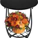 2 Tier Outdoor Side Table,14" Diameter and 17" H Weather Resistant Metal Round Outdoor End Table Side Table for Patio Yard Porch Balcony Garden Bedside,Suitable for Indoor and Outdoor use
