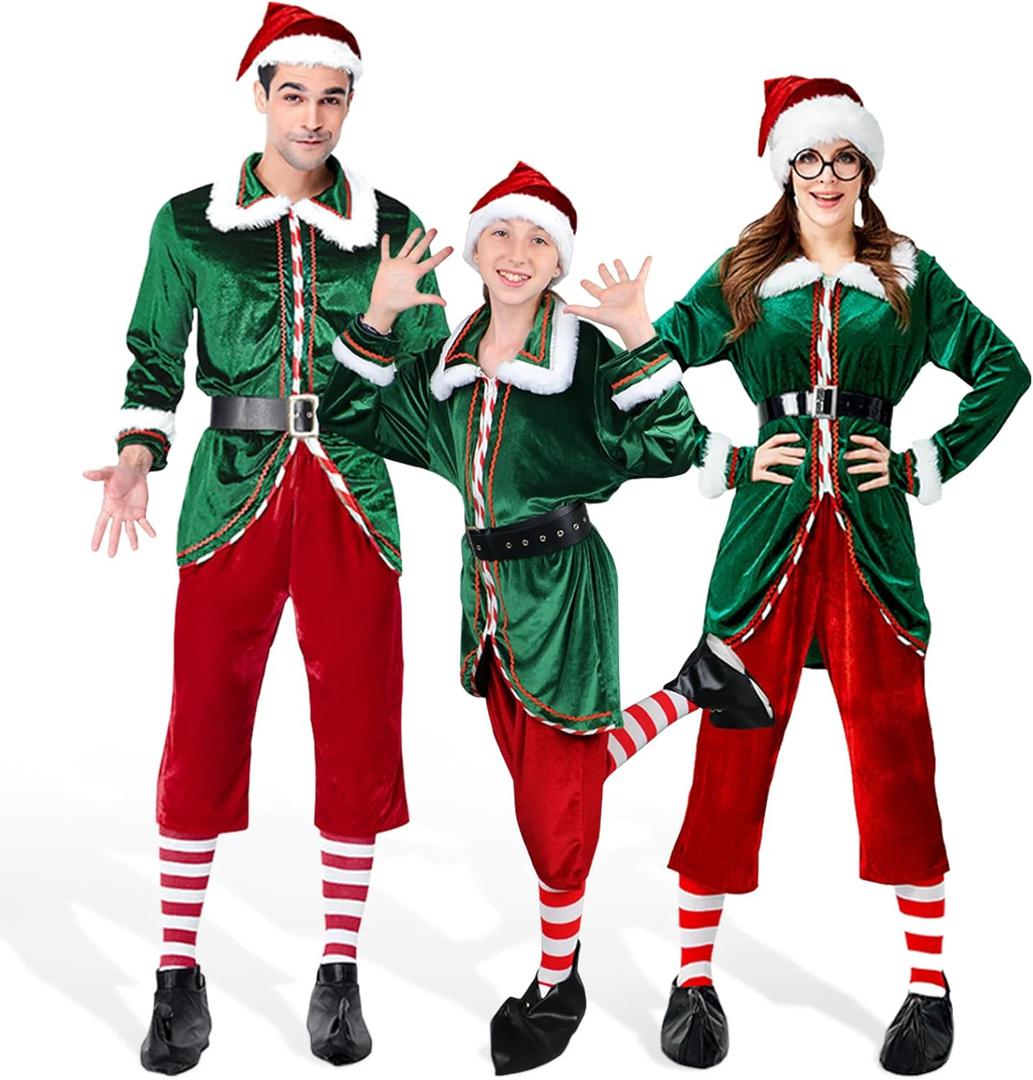 6 Piece Unisex Elf Costume,Men's Women's Elf Clothing,Christmas Santa's Helper Elf Outfit (Size: S,M,L,XL,XXL) (XL)