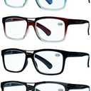 Success Eyewear READING GLASSES Set of 4 Best Value Top Bar Style Quality Reading Glasses for Men Set of Black, Blue, Brown, Grey 3.25