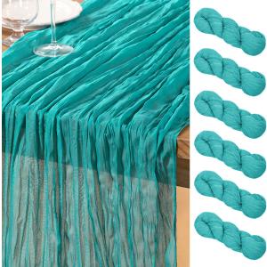 DeZerlor Teal Green Cheesecloth Table Runner 6 Pack Summer Table Runners Boho Gauze 120 Inches Cheese Cloth Table Decor for Wedding Bridal Baby Shower Parties