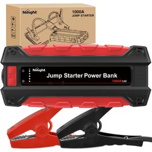 Nilight 1000A Car Battery Jump Starter for Up to 6.0L Gas & 4.0L Diesel Engines 12V Portable Jump Start Booster Pack Jump Box with Jumper Cables DC Output and LED Light