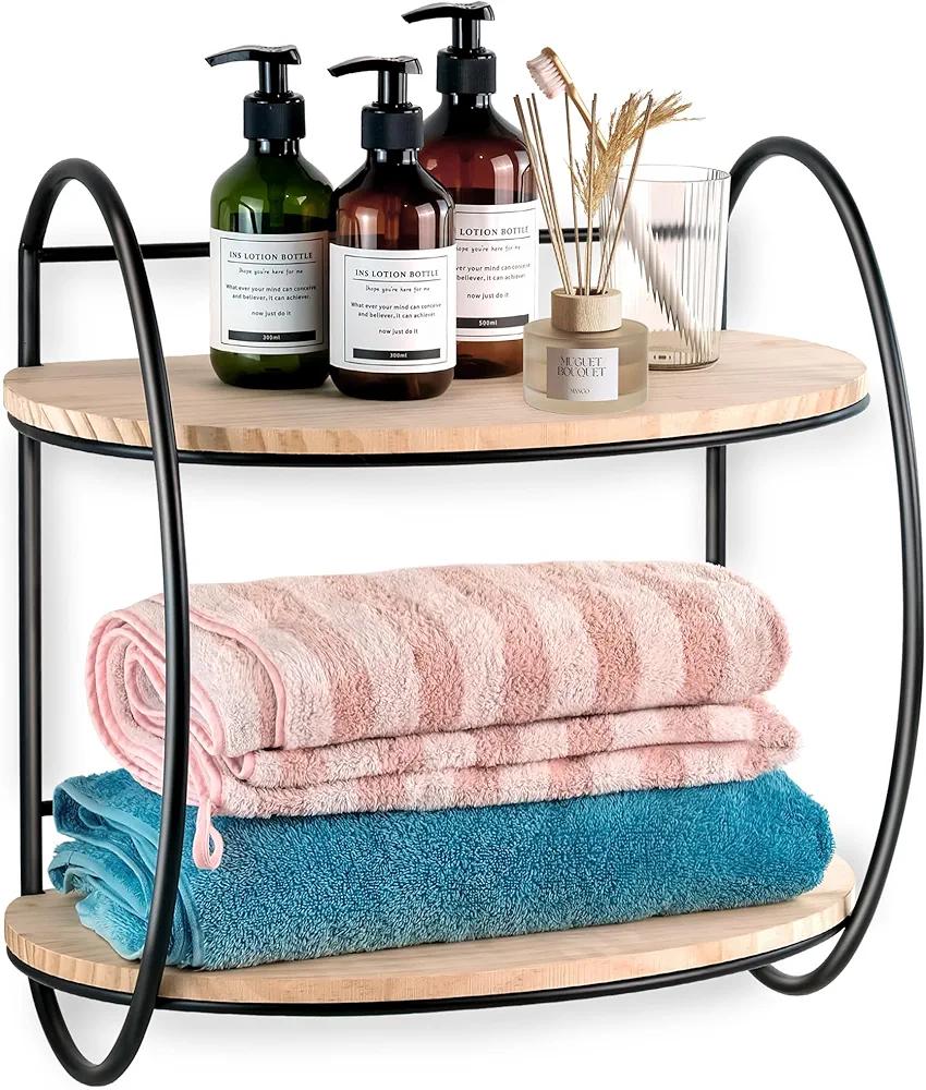 Industrial Wall Shelves 19.7 x 17.3 Inch Floating Shelves for Bathroom Wood Located Above The Toilet Storage 2 Tier Bathroom Shelf Wall Mounted