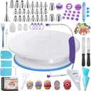 313PCS Complete Cake Decorating Kit Baking Supplies Tools, Cake Turntable and Leveler with 100Piping Bags and Tips28,Fondant Stamps and Pen,100Cupcake liners and Cake Flags