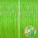 Grass Green Foil Fringe Curtain Backdrop, 2Pack Metallic Tinsel Fringe Curtain Streamers Photo Backdrop for St Patricks Day Football Decorations, Birthday Christmas Tropical Party Decor Door Streamers