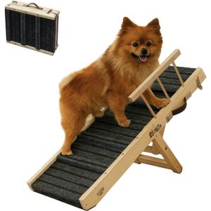 2025 Small Dog Ramp for Small Dogs Cat with Removable Safety Side Rails,Adjustable Height from 9'' to 18.5",Foldable Dog Ramp for Low Bed Sofa,Wooden Pet Ramps for Bed Couch