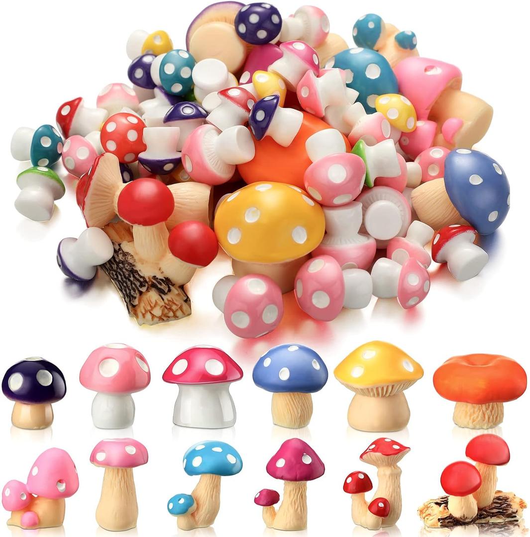Yulejo 120 Pcs Cute Tiny Mushrooms Bulk Mini Miniature Figurines Fairy Mushroom Decor Garden Mushroom Statue Mini Mushrooms Ornament for Plant Micro Landscape Bonsai Craft(,Multicolor)