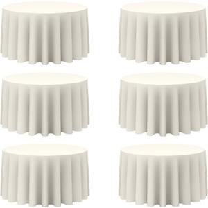 BRILLMAX 6 Pack Ivory Round Tablecloths 120 Inch for 60 Tables - 150 GSM Polyester Fabric, Floor Length Drop, Water, Stain & Wrinkle Resistant Cloth Cover for Wedding Reception Banquet Dining