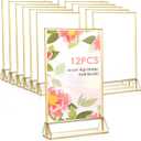 12 PCS Acrylic Sign Holders, 4x6 Inch Wedding Table Number Holder Table Top Double Sided Gold Photo Frames Clear Picture Frame for Restaurants, Banquets, Menus, Flyers and Numbers