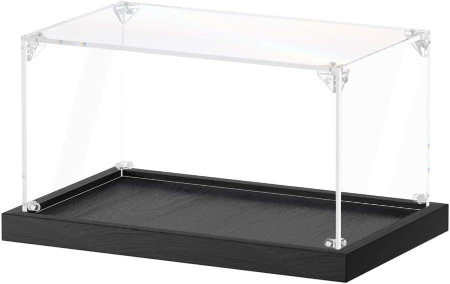 JUJOMAT Acrylic Display Case for Collectibles Clear Acrylic Display Box for Lego Action Figures Doll Hobby, Fits 1:24 Scale Car Models, Assembly Required, Black Base (10 x 6 x 5 inches)