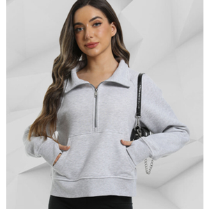 XFIFM 1 Pack Womens Sweatshirt Half Zip Cropped Pullover Fleece Quarter Zipper Hoodie 2025 Fall Fashion Outfits Clothes, Light Gray, S