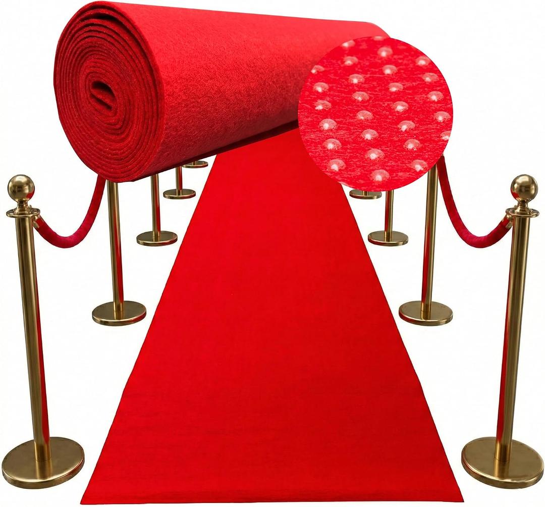 Red Carpet Runner for Party - Durable, Non Slip Red Rug - Hollywood Theme Party Decorations, Wedding Ceremony, Runway, Prom, Indoor & Outdoor Event (2.2x16.4ft)