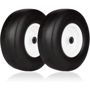 13x5.00-7" Flat Free Tire and Wheel Smooth Tire with Rim for Residential Lawn Mower Deck 36"-46" Garden Tractor | 3.25"-5.9" Centered Hub | Bore ID 3/4" 2PCS