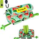 Dog Treat and Poop Bag Holder for Leash, 2 Waterproof Zipper Pouches for Pet Walking Accessories, with Dispenser, Training Clicker and 1 Free Roll (Watermelon)