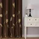 Estelar Textiler Brown Blackout Curtains for Living Room 96 Inches Long, Room Darkening Energy Saving Grommet Curtains for Bedroom, Gold Palm Leaves Printed Window Drapes, 52Wx96L, 2 Panels