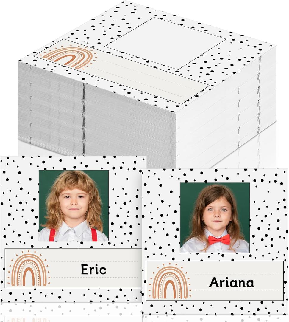 60 Pcs Boho Name Tags for Classroom with Photo Space Rainbow Kids Photo Nameplates for Desk Cubbies Name Tags Labels Colorful Back to School Classroom Decor for Desk Bins Cubbies Office (Watercolor)