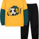 mikiumkee 5-6T Toddler Boys Clothes Long Sleeve T-Shirt Tops Sweatsuit Pants 2Pcs Fall Winter Toddler Boys 5-6T Outfits