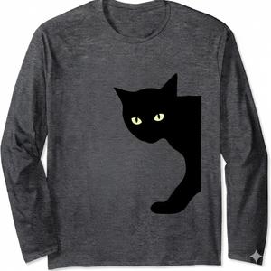 Cute Peeking Black Cat for Cat enthusiast Long Sleeve T-Shirt, Size L