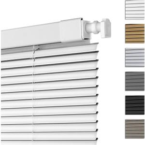 No Tools No Drill Mini Blinds, Cordless Wandless Aluminum L-Shaped Slats Pull Down Venetian Blinds, Custom Room Darkening Horizontal Window Blinds for Home, Living Room, Door, White