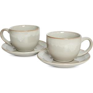 Bosmarlin Ceramic Cappuccino Cup and Saucer Set of 2, 9 Oz, Coffee Cups for Latte, Espresso, Tea, Dishwasher and Microwave Safe, Reavtive Glaze (Grey)