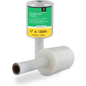 2 Pack Mini Hand Stretch Wrap 5" 1000 Ft Rolls PackageZoom Industrial Strength Clear Plastic Wrap for Box, Furniture Wrapping, 55 Gauge Shrink Wrap for Moving & Packing