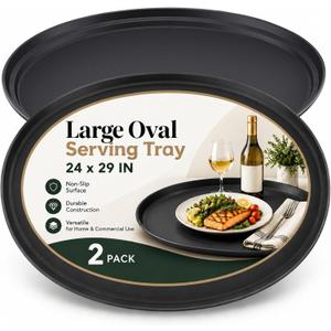 FillTouch 2 Pcs Restaurant Serving Trays Oval, 24 x 29 Inch, Black