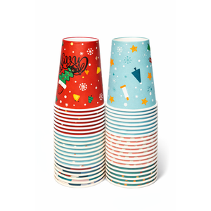 Disposable Paper Coffee Cups  12 oz, 48 Pcs with 6 Xmas Designs: Christmas Tree, Reindeer, Snowflakes. Perfect for Hot & Cold Drinks at Christmas Dinner or Winter Party