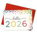 Podagree (5.3x8in Hello 2026 New Year Card with Envelope, Colorful Star Confetti Design, Minimalist Modern Greeting for Friends, Family, Coworkers, Celebration of New Beginnings and Joy (Xmas 11), Set of 2