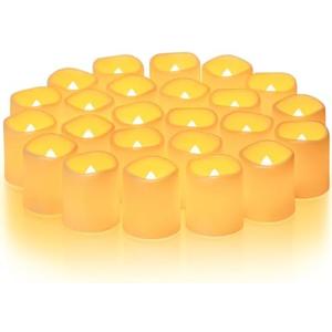 Homemory 24Pack Flickering Flameless Votive Candles,200+Hour Electric Fake Candles,Battery Operated LED Tealight for Wedding,Table,Outdoor,Halloween,Christmas Decoration-Amber Yellow