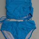Pink Queen Women's 2 Piece Tankini Bathing Suit Tummy Control High Waisted Bikini Bottom Ruched Drawstring Swimsuit (Medium, Light Blue)