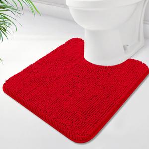 BOANKODU Toilet Rugs U-Shaped,Super Absorbent Chenille Bathroom Rugs and Strong PVC Non-Slip Backing for Toilets Rug Set,Machine Washable,Bath Mats for Bathrooms,20"x 20",Red