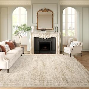 Washable Area Rug 8x10, Large Soft Rugs for Living Room Vintage Beige Rug 8x10 Area Rugs for Bedroom Dining Room Non-Slip Stain Resistant Under Table Rug (8' x 10' (Rectangular))