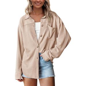 Fashion Women's Button Down Shirts 2025 Fall Long Sleeve Textured Stripe Tops Oversized Shacket Jacket Knit Blouses XL