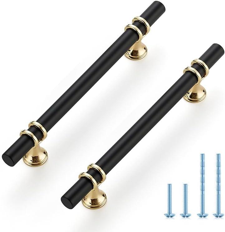 Ravinte Hardware 5 Pack 7.38 Inch Matte Black&Gold Cabinet Pulls Handles Kitchen Cabinet Handles Drawer Pulls Kitchen Cabinet Hardware Dresser Cupboard Handles Drawer Dresser Drawer Pulls 5 Inch CC