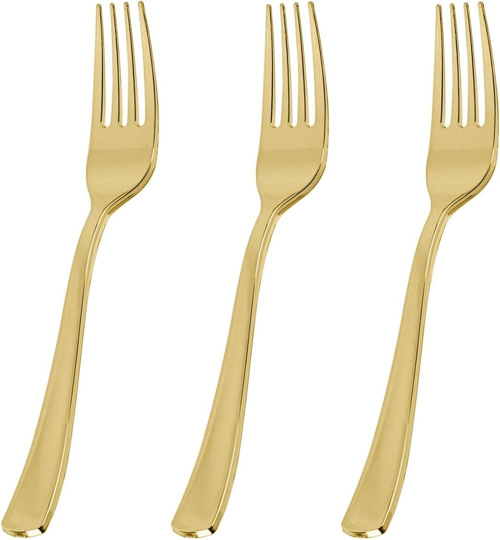N9R 180PCS Gold Plastic Forks, Solid, Durable and Heavy Duty Plastic Forks, Perfect Utensils for Parties, Weddings and other Formal Events